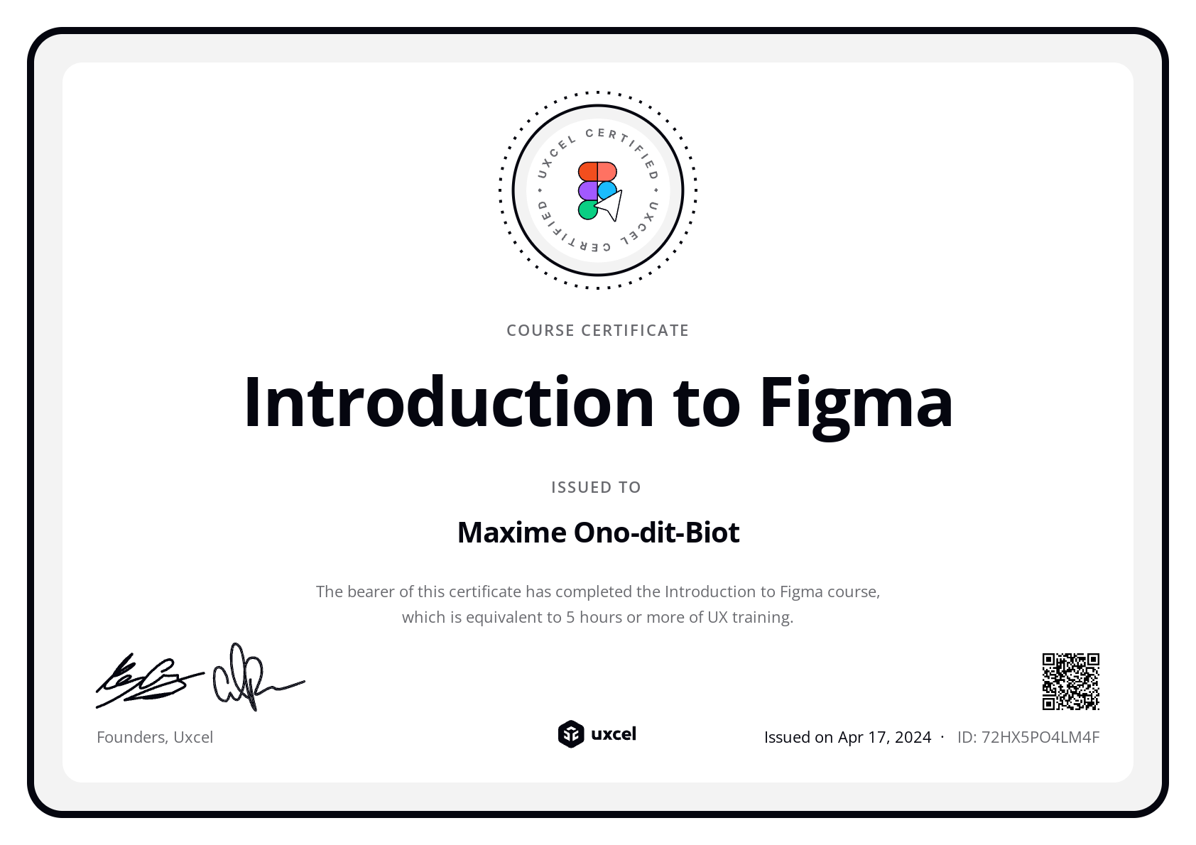 Maxime Ono-dit-Biot's certificate